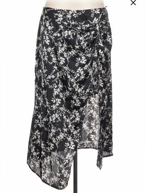 Black & White Floral Asymmetric Midi Skirt